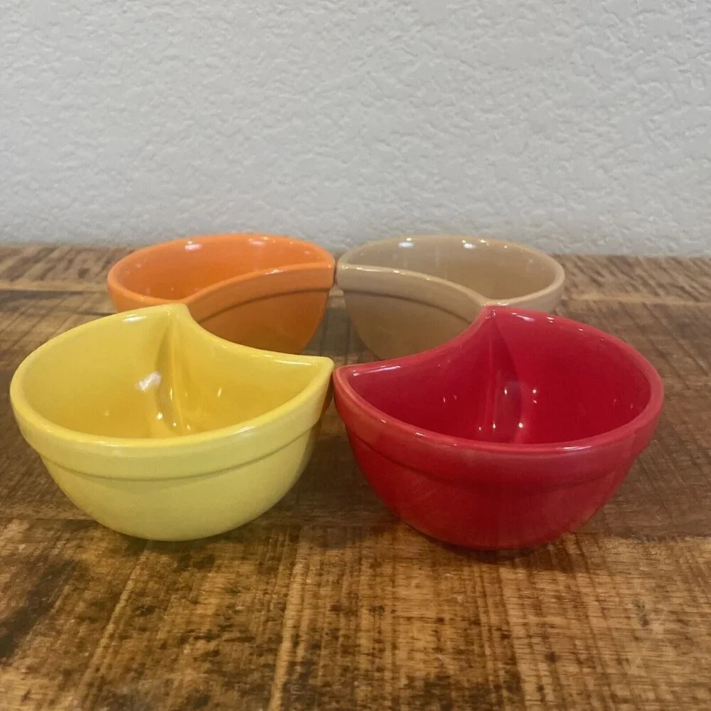 Pier 1 Set of Four Tasting Dishes Sauces Condiments Red Orange Tan Yellow